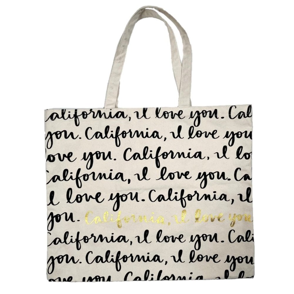 California, I Love You Maxi Cotton Canvas Shoulder Tote Bag with Gold Foil Text